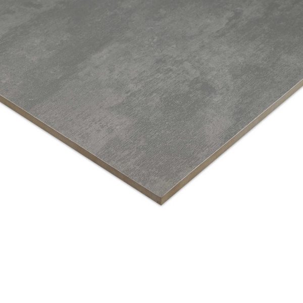 Aura Dark Grey 600x1200 Satin Matt Concrete Effect Porcelain Tile Side Angle
