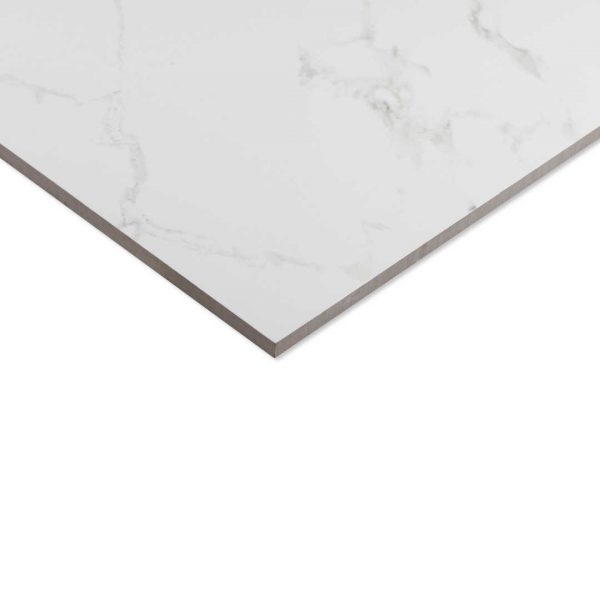 Alpine Satuario White 300x600 Polished Marble Effect Porcelain Tile Side Angle