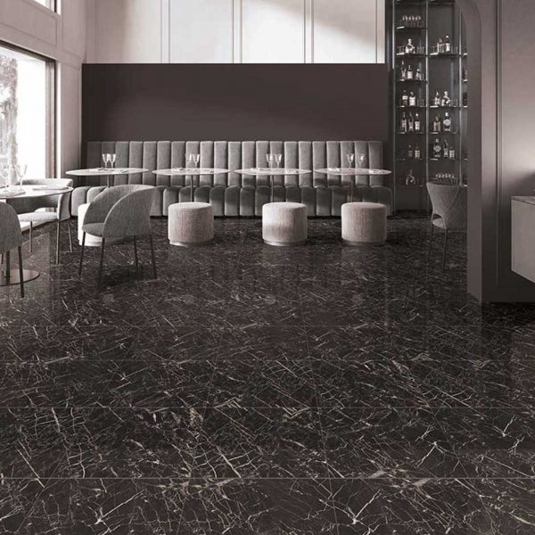 Elegance Black 600x600 Polished Marble Effect Porcelain Tile Render