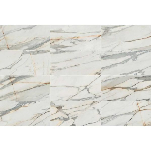 Statuario Serenity White 600x1200 Polished Marble Effect Porcelain Tile All Face