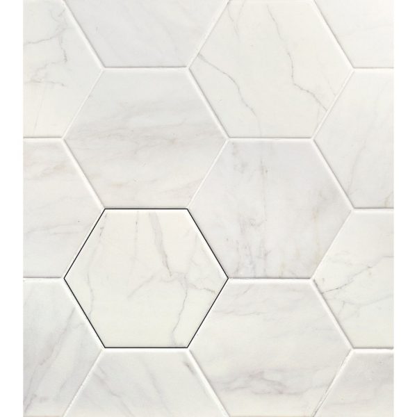 Facet Hexagon White 139x160 Matt Marble Effect Porcelain Tile All Face