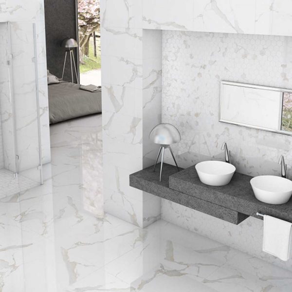 Dome Bianco White 600x600 Polished Marble Effect Porcelain Tile Render