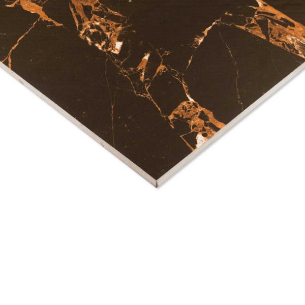 Etora Golden Portor Black 600x600 Polished Marble Porcelain Tile Side Angle