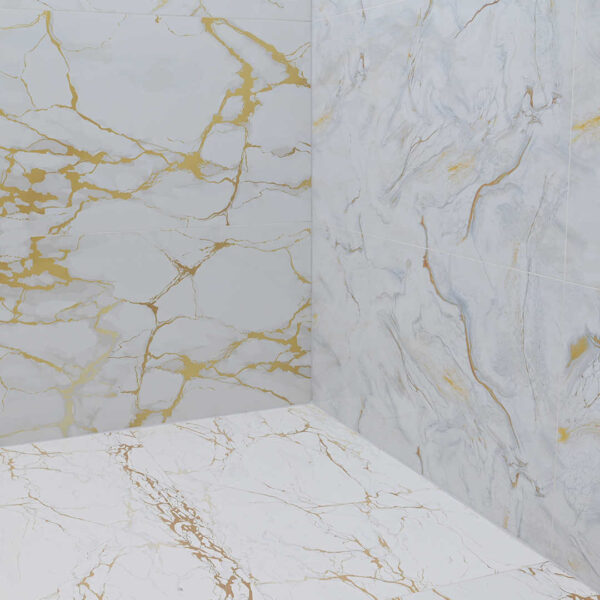 Slice White 600x1200 Polished Marble Effect Porcelain Tile Real