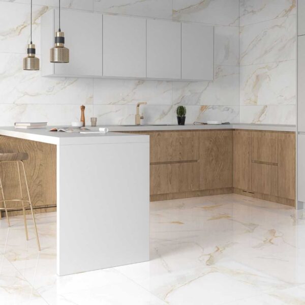 Regent Gold 600x600 Satin Matt Marble Effect Porcelain Tile Render