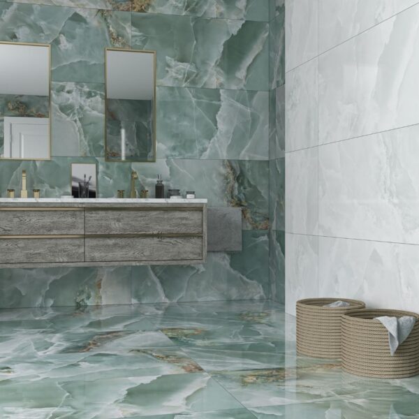 Iceland Mint Green 600x1200 Polished Onyx Effect Porcelain Tile Render