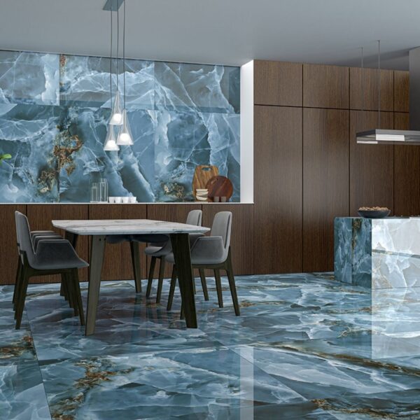 Iceland Navy Blue 600x1200 Polished Onyx Effect Porcelain Tile Render