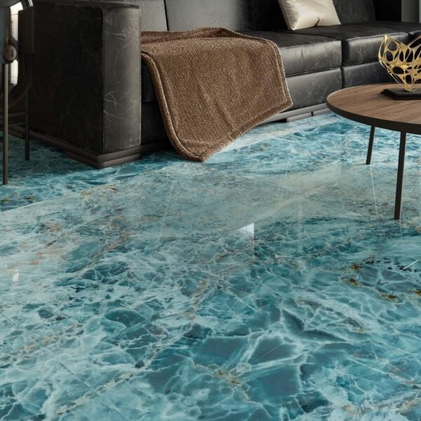 Neptune Blue 600x1200 Polished Marble Effect Porcelain Tile Render